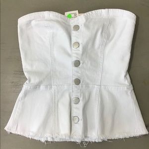 Revolve Superdown White Denim Distressed Hem Top